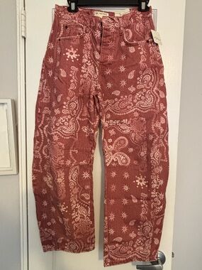 Free People Rust Red Paisley Cropped Pants
